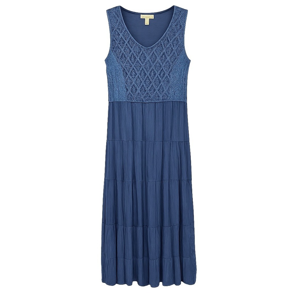 Studio West Blue Sleeveless Midi Dress with Crochet Bodice